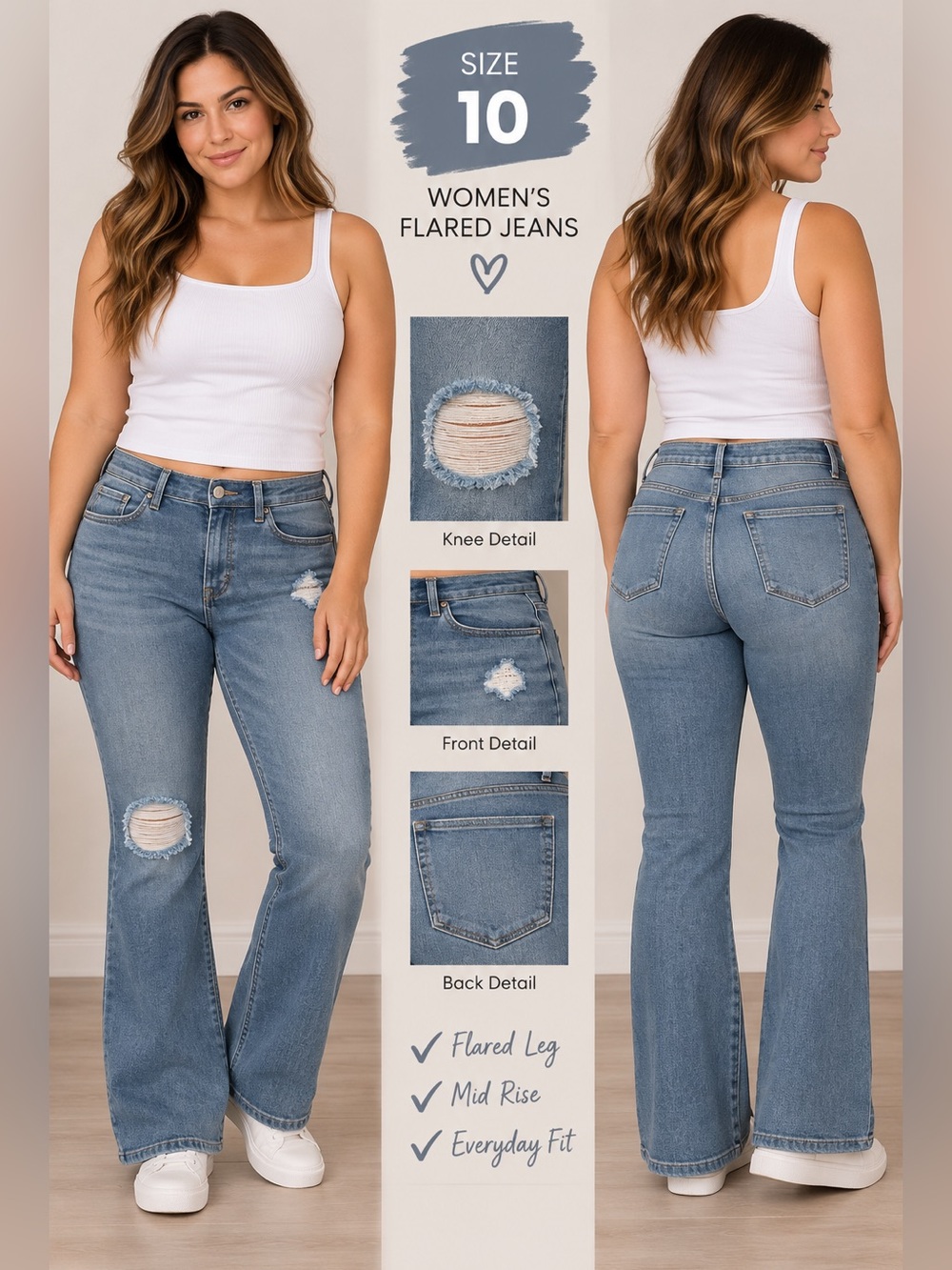 Ann Taylor boyfriend Light Blue Flare Jeans with Knee Distress SIZE 10